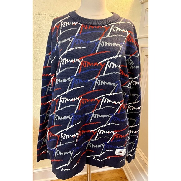 Tommy Hilfiger Other - Tommy Hilfiger Denim Men's‎ M "Tommy" Print Crew Neck Sweater Red White & Blue